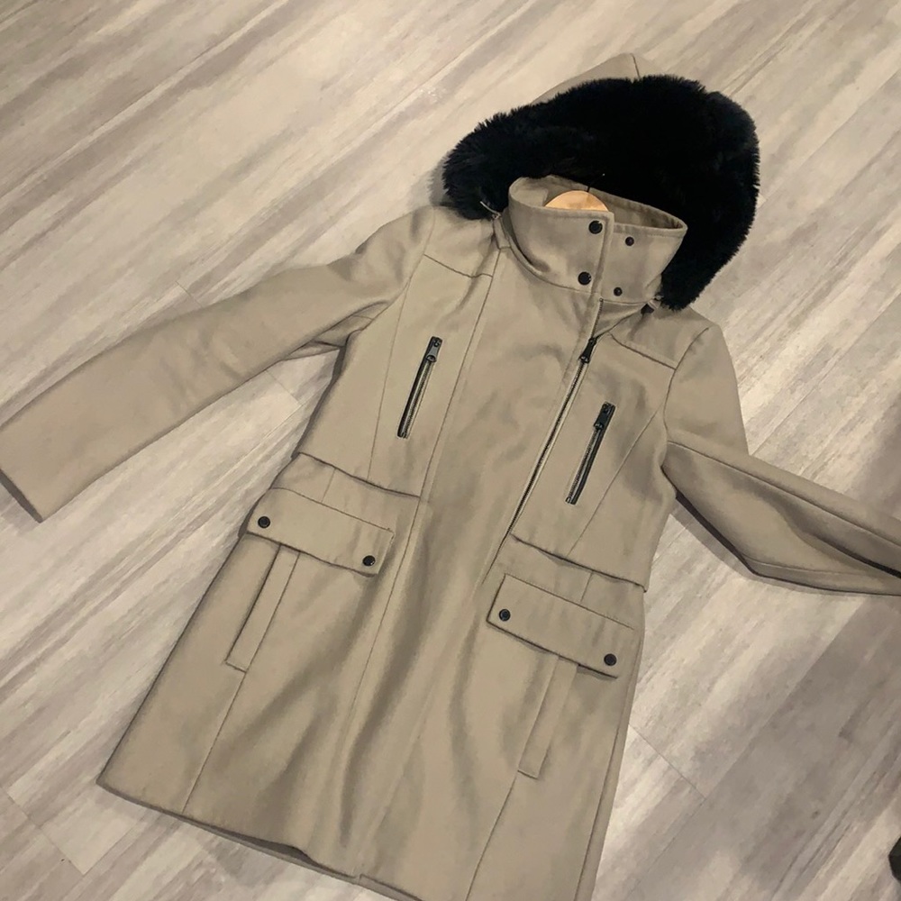 Marc New York wool coat faux fur hood